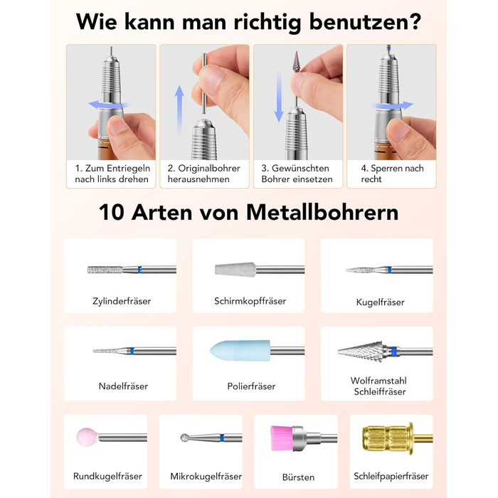 Професійний електричний фрезер для нігтів Nagelfräser 45000 об/хв з педаллю, LCD дисплеєм, 45 швидкостей, F/R, функція паузи, для гель-манікюру, для салону та дому