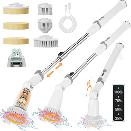 iDiskk Electric Spin Scrubber, Upgraded IPX7 Bathroom Scrubber, Shower Cleaning Brush with Adjustable and Detachable Handle, Double Speed, Electric Cleaning (Gray)