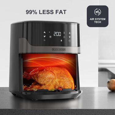 Фритюрниця повітряна BLACK+DECKER BXAF6500E, 1600W, 6.5л, 1300г картоплі фрі, 8 програм, регулювання температури 80-220°C