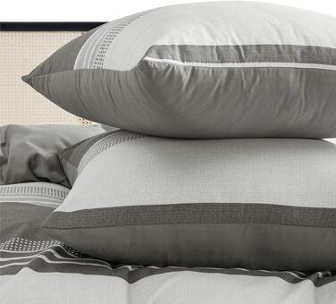 Комплект постільної білизни BEDSURE 3 предмети, сіра смугаста двостороння підковдра 200x200 см та 2 наволочки 80x80 см, сертифікат OEKO-TEX