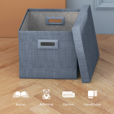 HOMCOM Storage Boxes 3-Piece Set, Stackable Storage Cubes, Foldable Storage Box for Living Room, Bedroom, 30 x 30 x 29 cm, Blue | Aosom
