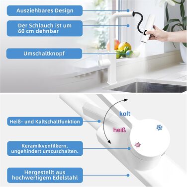 Висувна кухонна змішувач-кран для кухні, сумісність з мийкою, 3 режими струменя (білий)
