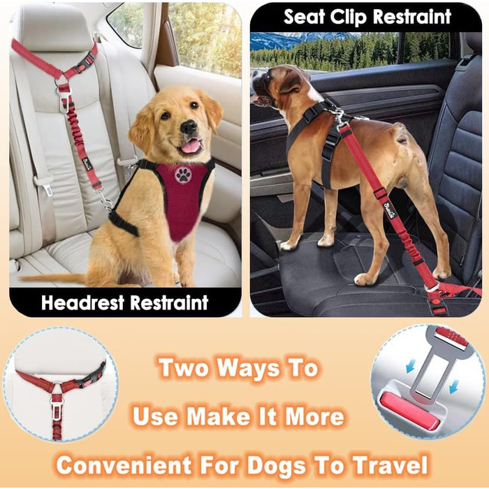 Авторемні для собак, безпечні шлейки для тварин, аксесуари для подорожей, 2 шт., червоні, з регулюванням та міцного нейлону