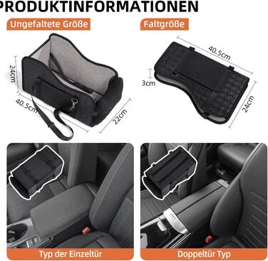 Автокрісло для собак та котів GGW | Безпечне автокрісло з подвійним кріпленням, водонепроникне, з кишенями, для малих собак та котів | Чорна шкіра