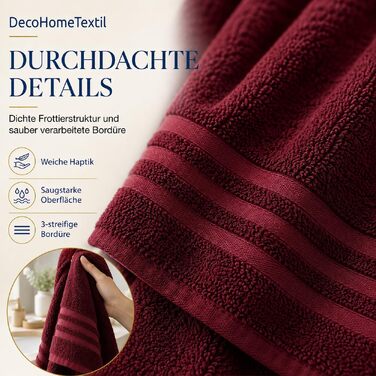 Набір махрових рушників DecoHomeTextil Eco (6 шт.), еко-серія, гігроскопічні та м'які, бордовий колір (4 рушники 70x140 см, 2 рушники 50x100 см)