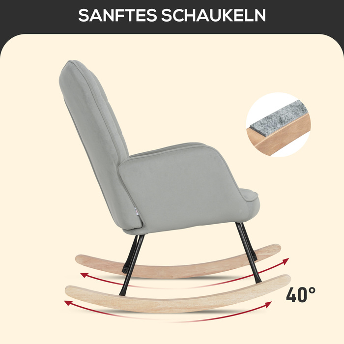 HOMCOM Rocking Chair, Rocking Armchair with Velvet Look, Armrests, Chair with Wooden Skids, Reclining Chair for Living Room, Bedroom, Light Grey | Aosom
