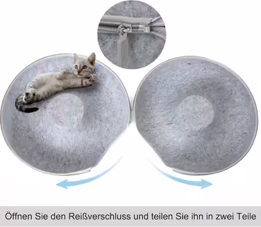 Lucky Sign - Cat Cave Felt Cat Tunnel Cat Bed Multifunctional Cat Sofa Cozy Cat Toy for Endless Fun Cat Basket Cat Cushion - (60x60x28cm, Light Grey)