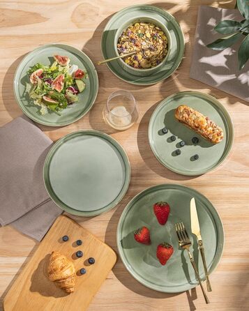 Набір посуду GBhome з каменю, 24 елементи, ручна робота, для 6 осіб, стійкий до миття в посудомийній машині та мікрохвильовій печі