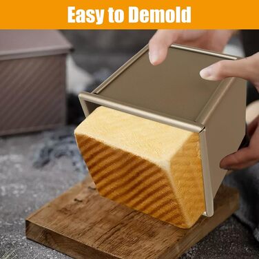 JMIATRY Pullman Loaf Pan with Lid, 240 g, Gold, Non-Stick Coated, Carbon Steel, Loaf Pan for Baking, Toast, Cake, 11 x 11 cm, 2 Pieces