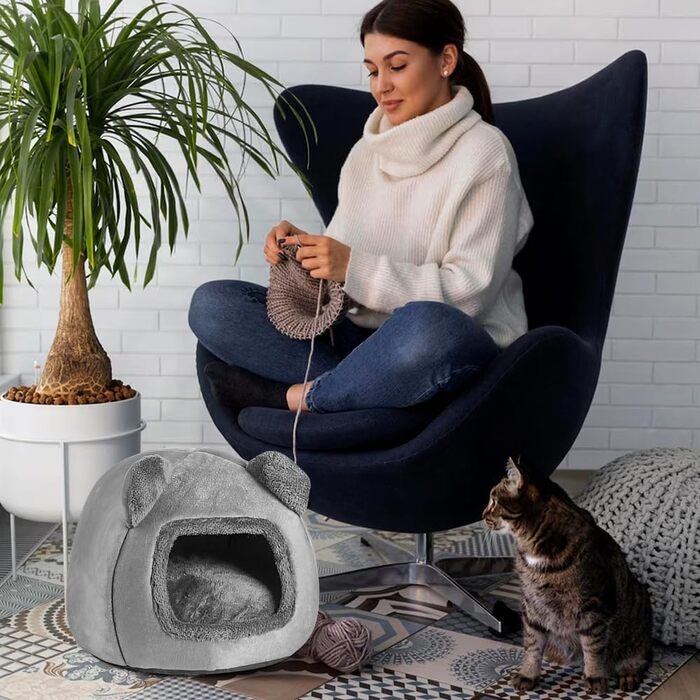 Кішка Будиночок-ліжко для котів, 40см, сірий. Миється, плюшевий, для котів, кроликів, собак та інших дрібних тварин