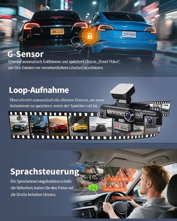 Автомобільний відеореєстратор 4K 360° з 4-канальною камерою та цілодобовим режимом паркування, N500, матово-чорний