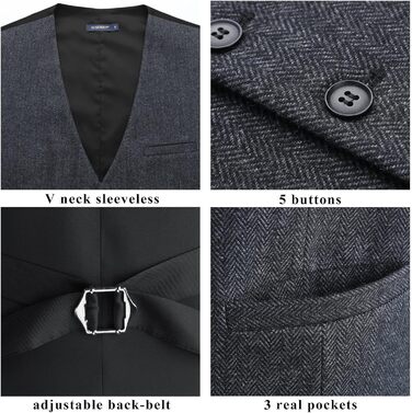 Жилет чоловічий HISDERN в стилі Herringbone, для весілля, формальний, твід, вовняний, класичний, базовий, розмір XL, колір вугільний