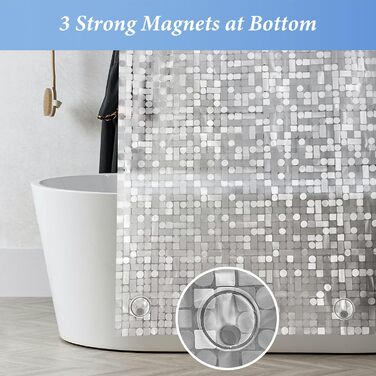 Завіса для душу LEMON CLOUD з антигрибковим покриттям, з магнітними вагами, 183x200 см, водонепроникна, антибактеріальна, PEVA, для душу та ванни, 12 кілець, геометричний дизайн