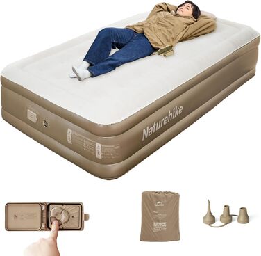 Надувний матрац Naturehike для кемпінгу та дому (190x100x45 см), самонадувний, з акумуляторним насосом, для 1 особи, коричневий