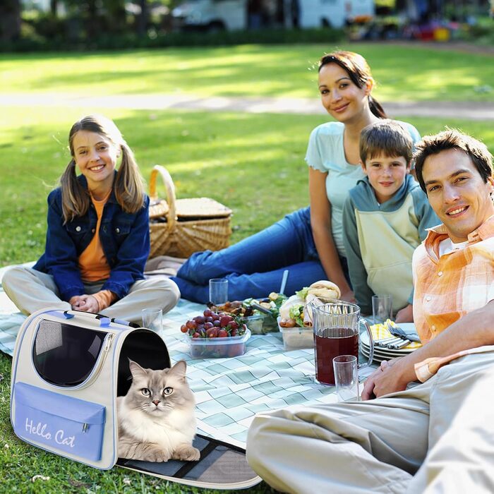 Рюкзак для тварин з сіткою, складаний рюкзак для кота/собаки з мискою для подорожей, водонепроникний оксфорд, до 15 кг, блакитний