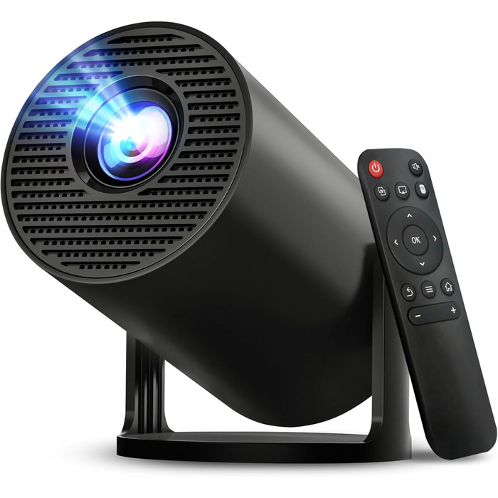 Lyncast OptiBarrel 500: Портативний проєктор 4K з Wi-Fi 6, Bluetooth 5.4, Android 11 та підтримкою iOS/HDMI/USB. Чорний