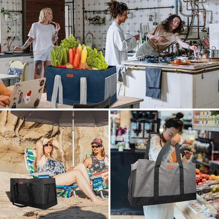 MHOMER Reusable Upright Grocery Bags - Extra Waterproof Large Tote Bag with Reinforced Bottom, Foldable Shopping Bags