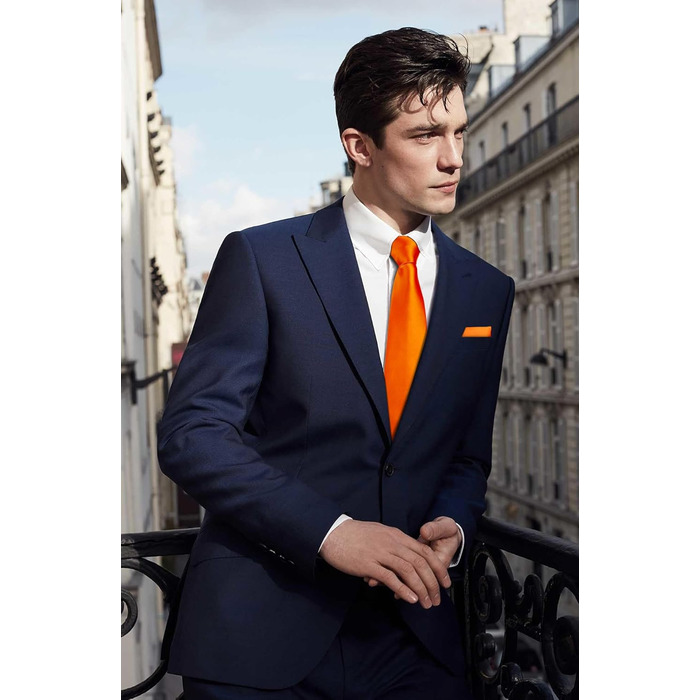 HISDERN Шовкова краватка для чоловіків 160 см, набір з кишеньковим хустинкою, для весілля та бізнесу, елегантний краватка (A1 Помаранчевий)