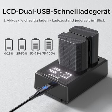 Акумулятор BTECH NP-FZ100 2600mAh (2 шт.) + Зарядний пристрій USB-C PD 18W для Sony A7 III/IV/R III/IV/V/C/S III/A9/A6600/A6700/FX3/FX30 (чорний)