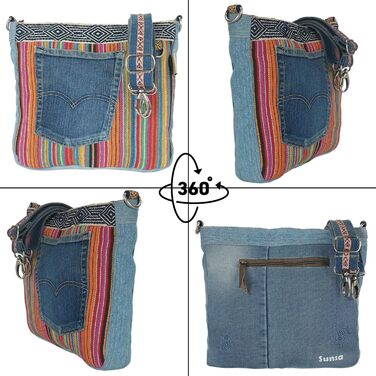 Sunsa Women's Bags Crossbody Bag Handbag Canvas & Jeans. Large Boho Crossbody Bag/Handbag Shoulder Bag, Gift Ideas for Women/Girls Sustainable Products (Colorful/Pink)