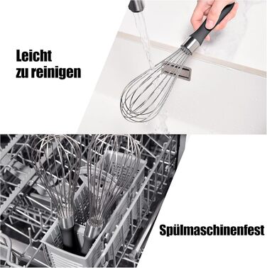 Віскер Доosu 28 см для приготування їжі, кулька з нержавіючої сталі 18/8, міцний ручний віскер для змішування, збивання, збивання (чорний) Чорний M-28cm