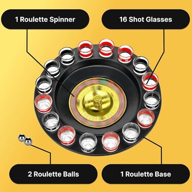 Рулетка для пиття Shot Glass Roulette набір 16 предметів, пластик, червоно-чорний