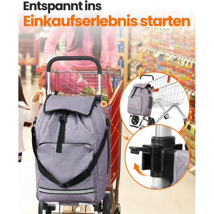 Складаний візок для покупок Homecall 50л з охолодженням, 3 в 1: візок, сумка, таскач, з принтом Geometrie, стандартні колеса