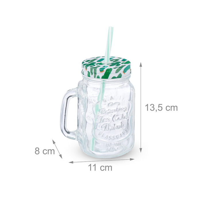 Relaxdays Set of 8 Drinking Glasses with Lid Cactus