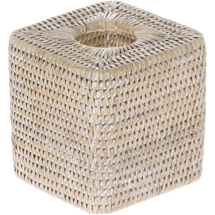 Kouboo La Jolla Rattan Square Tissue Box Cover, White Wash, Wicker, 13.97 x 13.97 x 14.61 cm