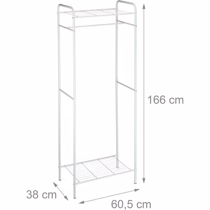 Relaxdays Clothes Rack with Shelf SANDRA, Metal, Coat Rack, with Clothes Rail, Shoe Storage also for Boots, HBT: 166 x 60.5 x 38 cm, honey-brown, (White)