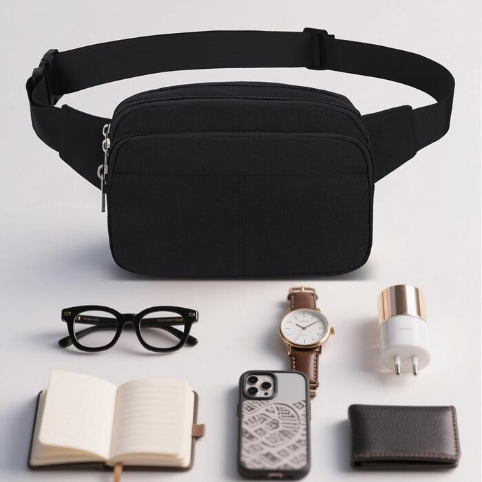 Чоловіча/Жіноча поясна сумка-шоппер (бананка) для спорту, подорожей та активного відпочинку (чорна)