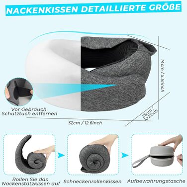 Memory Foam Travel Pillow with Case - Orthopedic Neck Pillow for Airplane, Car, Train - Comfortable & Supportive Travel Cushion