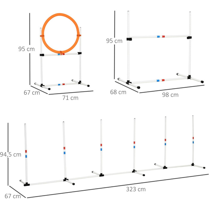 Набір для аджиліті для собак PawHut 3-TLG. Білий+Жовтий, для тренувань