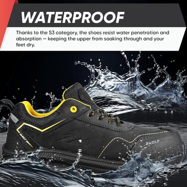 Робочі черевики BWOLF Phoenix S3S для чоловіків: шкіра нубук, водонепроникні, антиковзаючі, чорні, 38 EU