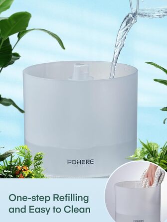 Ультразвуковий зволожувач повітря FOHERE 3.2L для спальні та дитячої кімнати, з верхнім заливом, холодною парою, функцією дифузора ефірних олій, 7-кольоровою підсвіткою, тихий, BPA-free, білий