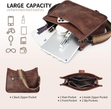 Сумка жіноча APHISON через плече коричнева середнього розміру, кросбоді, vegan leather, з широким ременем та 2 ремінцями, для подорожей