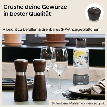 Crushgrind Kyoto Spice Mill with Ceramic Grinder | Salt and Pepper Mill with Adjustable Grind Setting for Coarse Salt | Herb Mill made from High-Quality, Sustainable Materials (170 mm, Brown Oak)