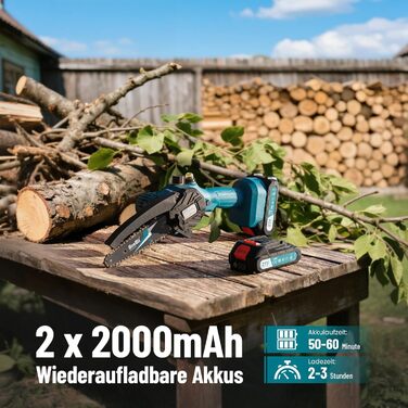 Акумуляторна міні-пила SEESII 6 дюймів з автоматичною подачею мастила, 8000mAh, для стрижки гілок та різання деревини