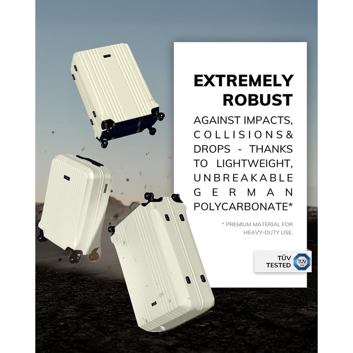 Набір валіз FERGÉ 3 шт. з жорстким корпусом та TSA-замком Cannes. Валізи-ролери (Handgepäck, L, XL). Жорсткий корпус, міцний полікарбонат, 4 колеса, валіза XL 75 см, колір Ivory-matt