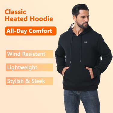 Loowoko Обогреваемый худи унисекс с Power bank 10000 mAh, 3 температурні режими + 6 зон обігріву, пральний, обігріваючий худі для роботи на відкритому повітрі, мотоцикла, прогулянок та вигулу собак, чорний, S