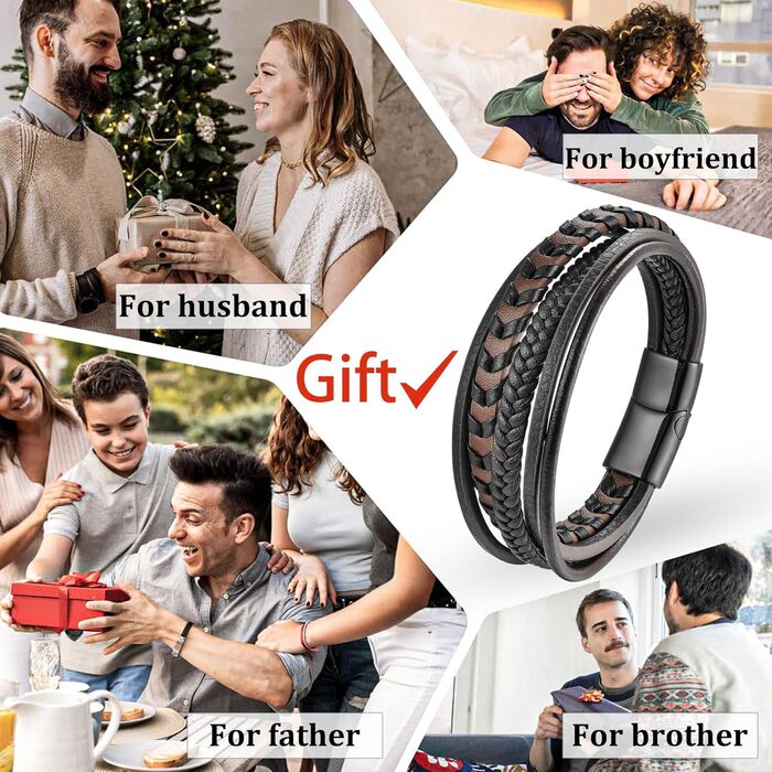 Чоловічий шкіряний браслет ручної роботи, коричнево-блакитний, 21 см, ідеальний подарунок на День батька, чоловічий аксесуар