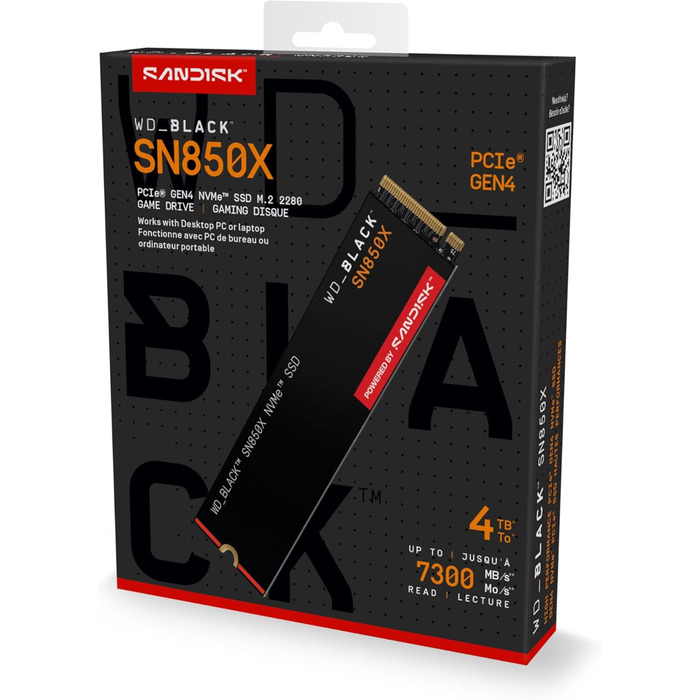 SSD WD_BLACK SN850X 4TB NVMe PCIe Gen4 - ігровий накопичувач, 7300 МБ/с, 6300 МБ/с