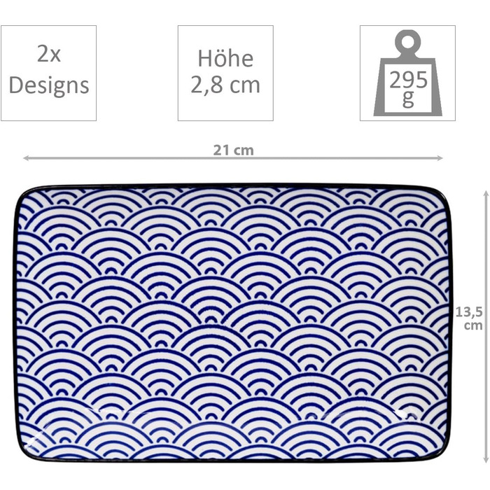 Набір для суші Tokyo Design Studio Nippon Blue (6 предметів): 2 тарілки для суші, 2 миски для соусу, 2 палички для їжі, японський дизайн, порцеляна, подарункова упаковка