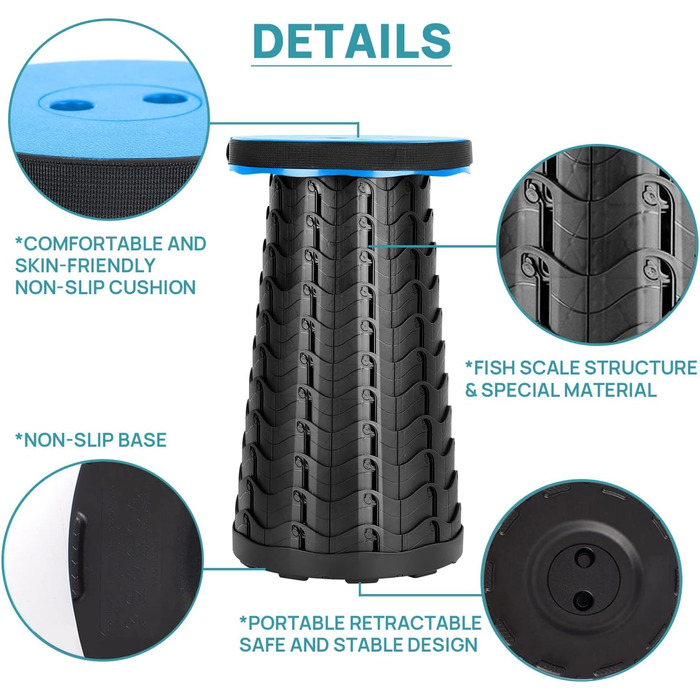 Тeleskopний стільчик, складаний туристичний стільчик для кемпінгу, риболовлі, барбекю та дому