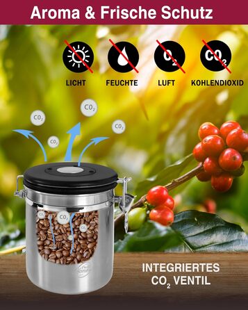 Контейнер для кави Kaffeedose 500г, нержавіюча сталь, 1,5л з дозатором та календарем, срібний