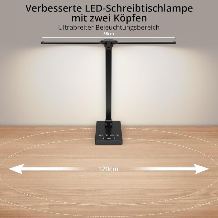 iVict LED лампа для столу з регульованими Swing Arms, 5 режимів, сенсорне керування, таймер, USB-порт, пам'ять, для дітей, білий колір