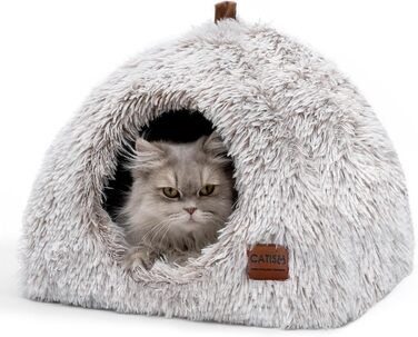Cat Bed Washable Cat Sleeping Place for Cats Cat Cave Plush Pet Cat Head Pillow Cat House Cat Cushion Fluffy Kitten Puppy Snuggle Bed Pet Bed White (light brown, L)