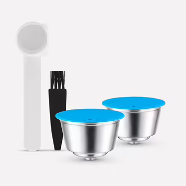 Reusable Dolce Gusto capsules for i Cafilas, refillable stainless steel capsules with 1 plastic spoon + 1 cleaning brush, 2 pack