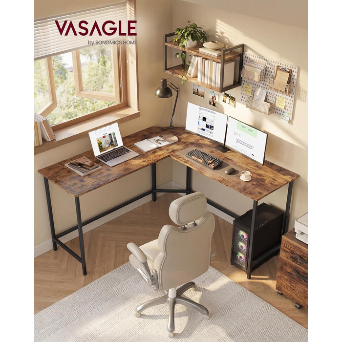 Кутовий письмовий стіл VASAGLE L-подібний комп'ютерний стіл, 140 x 140 x 74,7 см, вінтажний коричневий та чорний