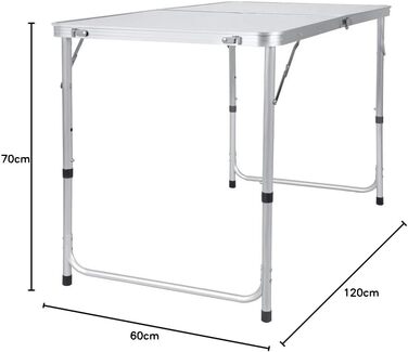 Складний алюмінієвий стіл 120 см для пікніка, кемпінгу, саду та вечірок. 3 регульовані висоти.